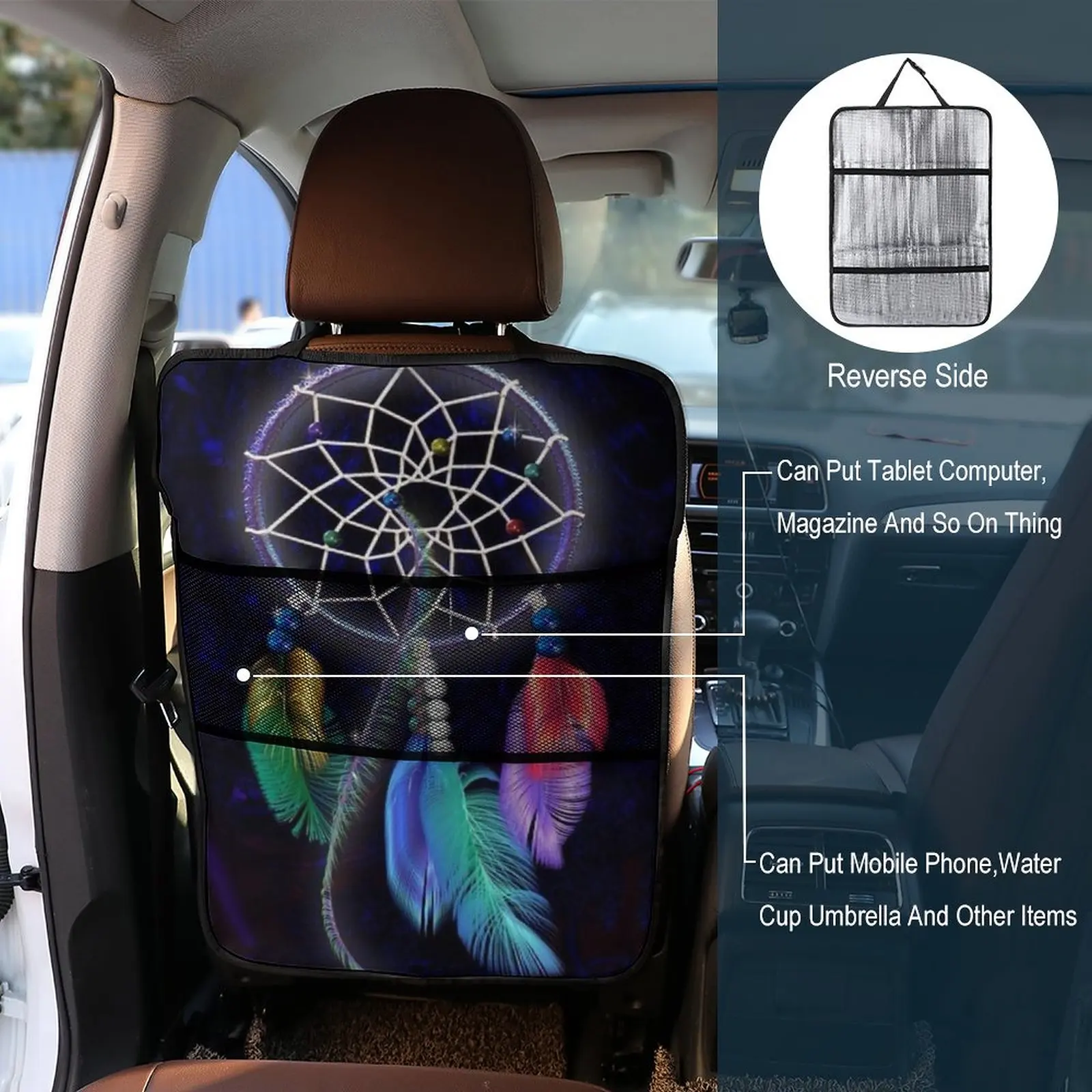 

Dream Catcher Printed Car Seat Back Storage Bag Foldable Travel Storage Bag Foldable Dining Table Car Seat Storage Bag Pattern