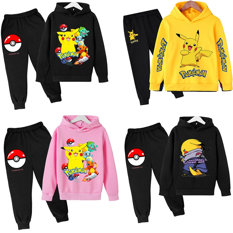 Купи Anime Pokemon Pikachu Cartoon Celebrity Image Printed Casual Hoodie Free Fashion Sweatshirt Set Children Clothes за 979 рублей в магазине AliExpress