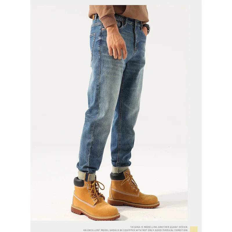 Streetwear Men 2022 New Pattern Recreational Blue Pants Elastic Force Straight Cylinder Comfortable Loose Jeans Autumn Female