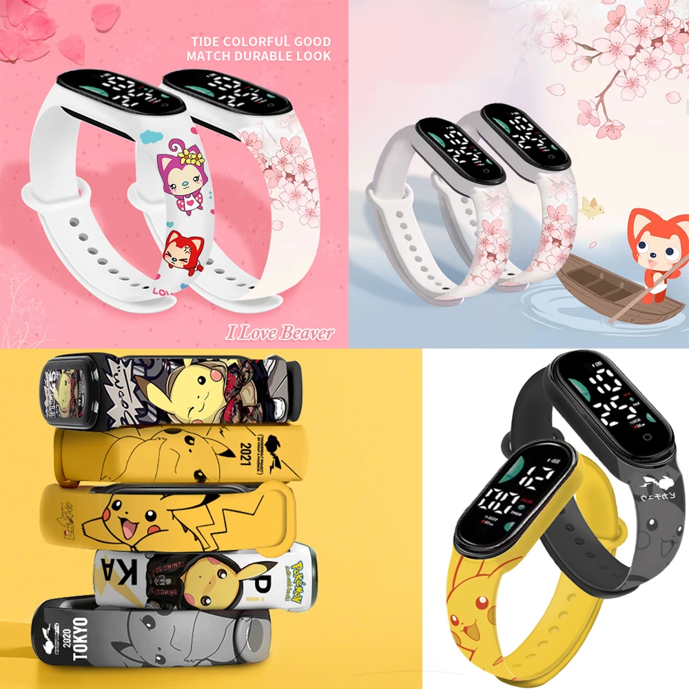

New Pokemon Child Watchs Anime Pikachu Cartoon Digital Electronic LED Student Silicone Wristband Kids Puzzle Toys Watch Gifts