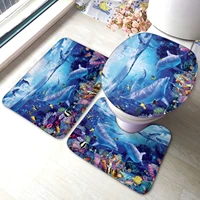 dolphins ocean 3 pieces toilet cover non slip mat bath rugs toilet seat bath rug accessories for bathroom decor bathroom mat set
