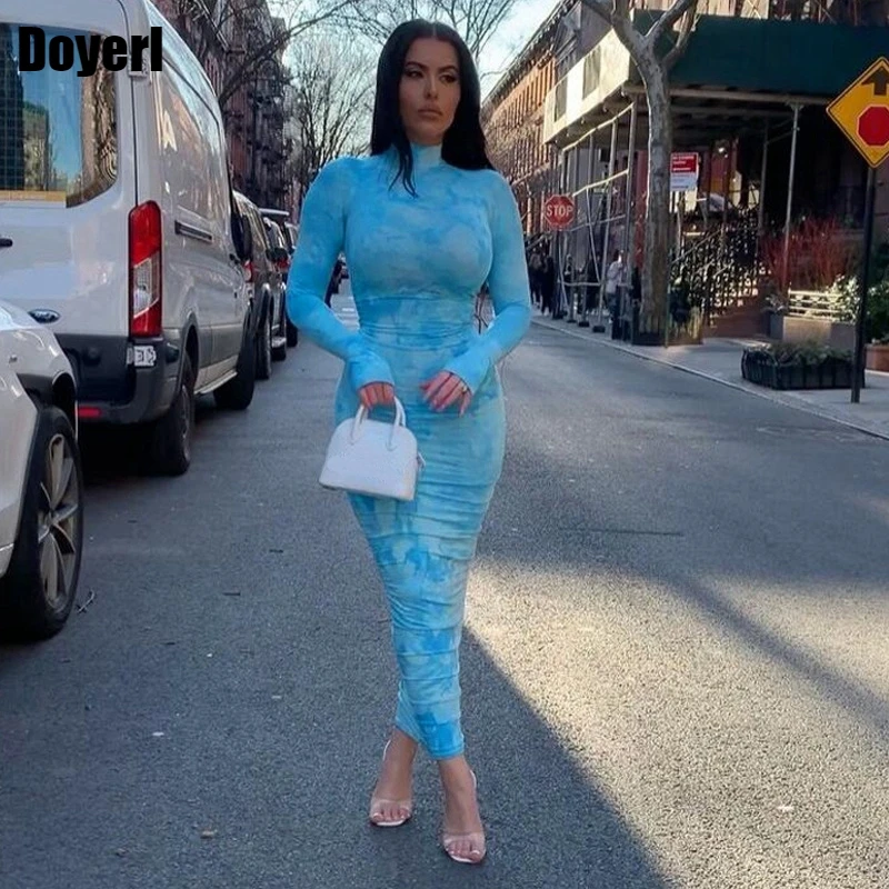 

2022 Sexy Club Dress Women Spring Autumn Ruched Print Sheath Bodycon Long Dress Long Sleeve Elegant Party Night Dress Vestidos