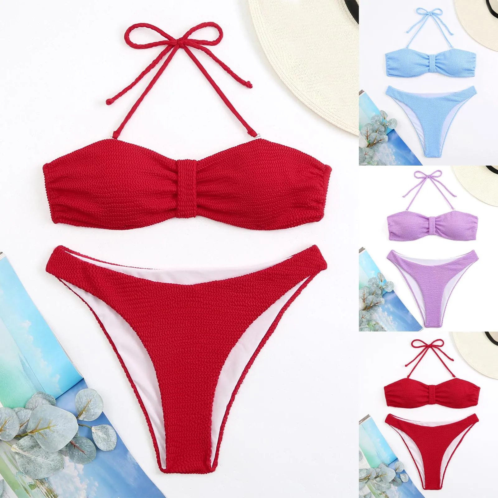 

Women Sexy Bikini Bandeau Bandage Adjustable Bikini Set Push Up Brazilian Swimwear Beachwear Swimsuit High Waisted Bathing Suits