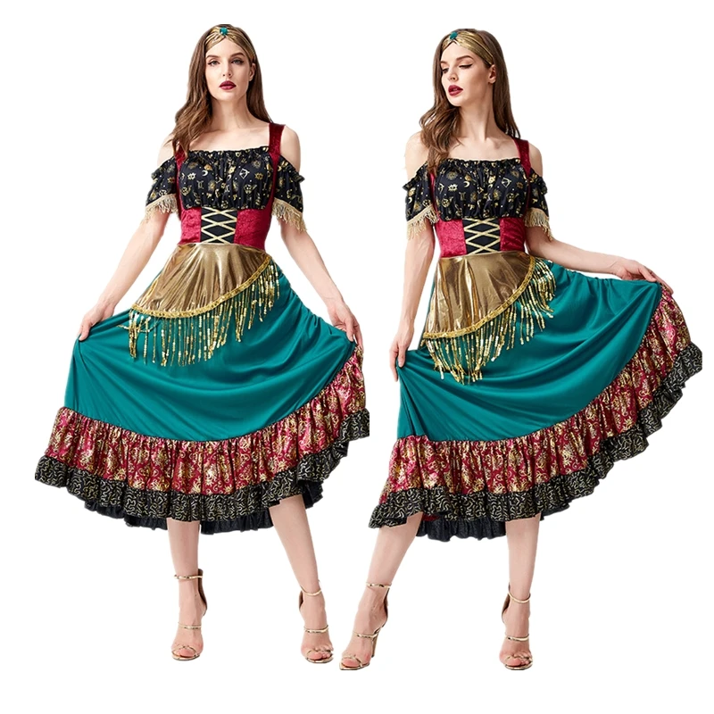 

Women Starlight Gypsy Dress Carnival Flamenco Dancer Costume Women Stage Performance Party Tassel Dance Belly Dance Costume