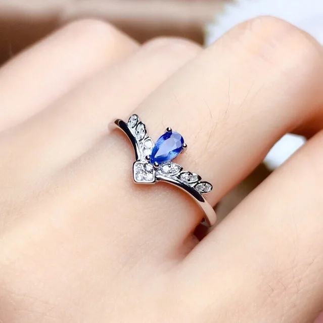 

Новый продукт темпераментная имитация темно-синего шпинеля в форме капли воды открытое женское кольцо с сокровищами