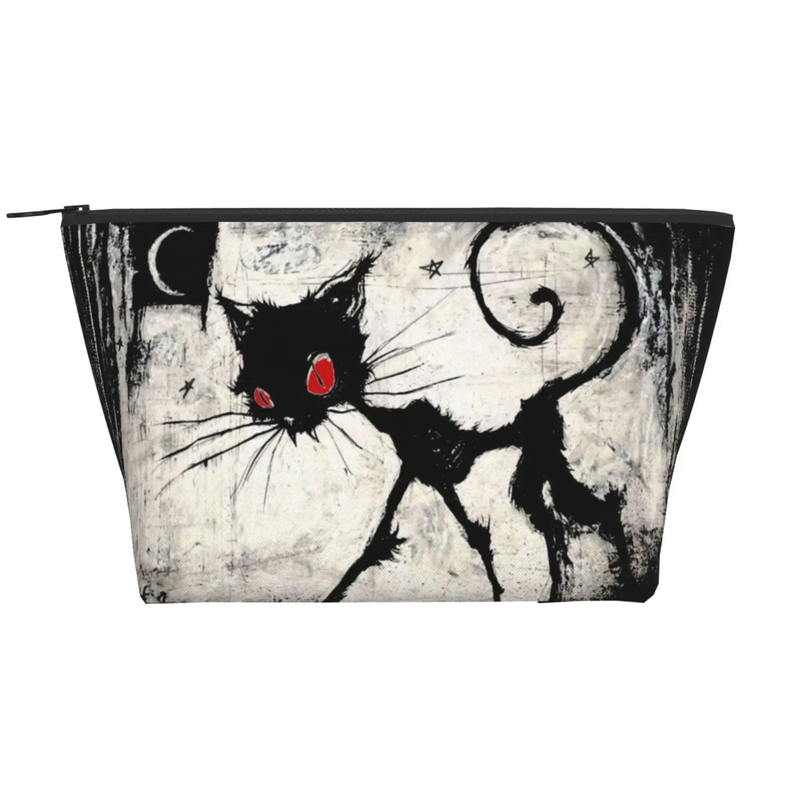 

Death Scary Black Cat Organizer Packaging Side Bag for Ladies Trapezoid Daily Storage Bag Polyester Halloween Holiday