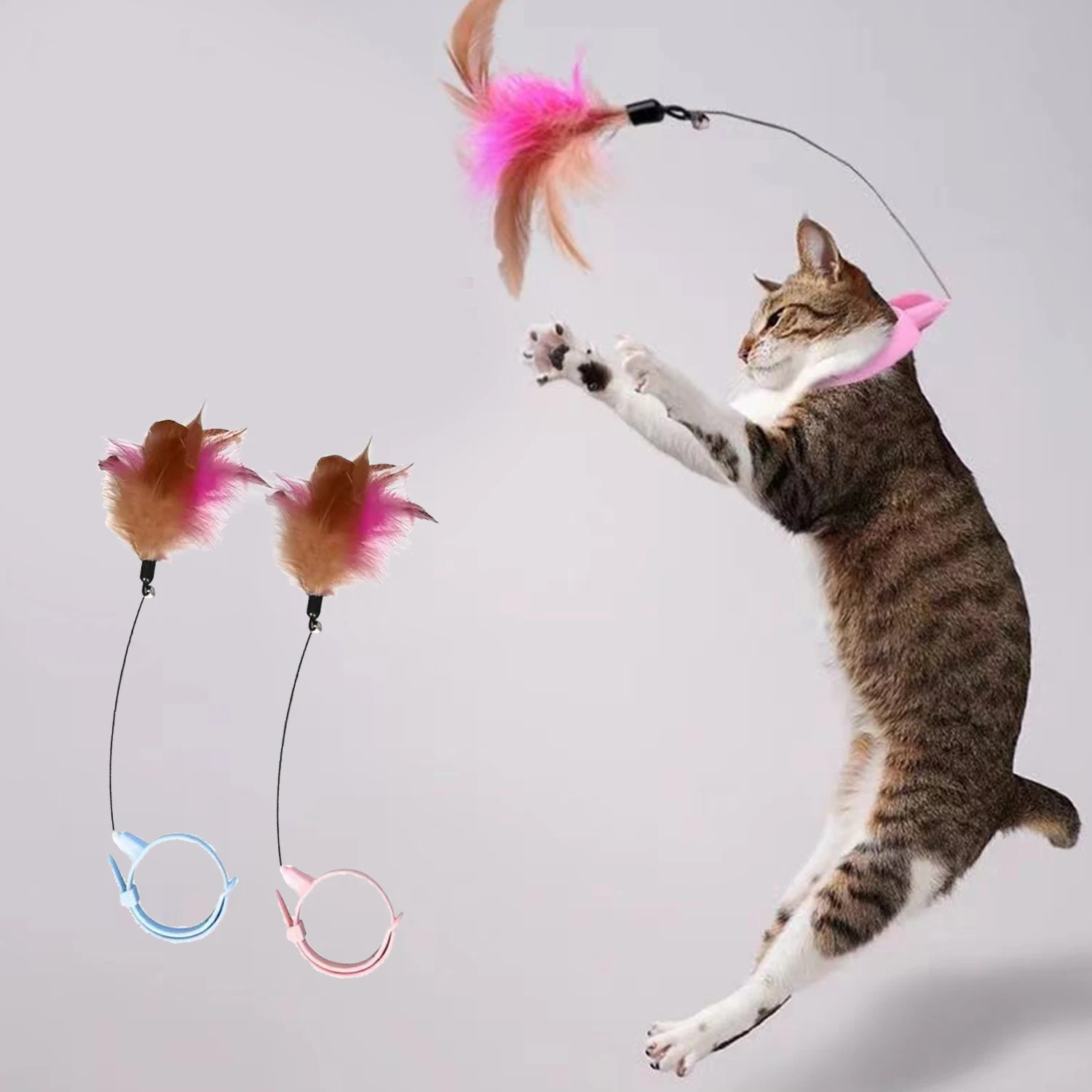 

Interactive Cat Toys Funny Feather Teaser Stick With Bell Pets Collar Kitten Playing Teaser Wand Training Toys For Cats Supplies