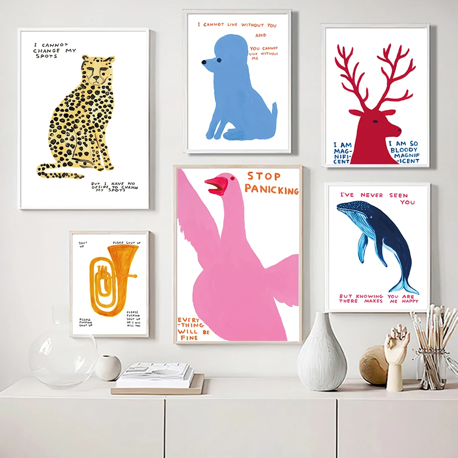 

David Shrigley Leopard Whale Banana Apple Wall Art Canvas Painting Nordic And Prints Wall Pictures For Living Room DecorPosters