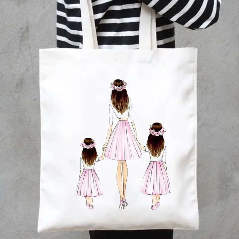 

Сумка-шоппер с принтом для дочери, мамы, модные холщовые сумки на плечо, повседневная женская сумка-шоппер для покупок