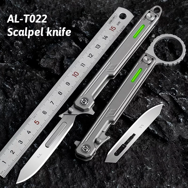 Titanium Alloy Folding Knife Pocket Scalpel Knife Glass Breaker Tool Multifunctional Outdoor Security Tool No60 Scalpel Blade