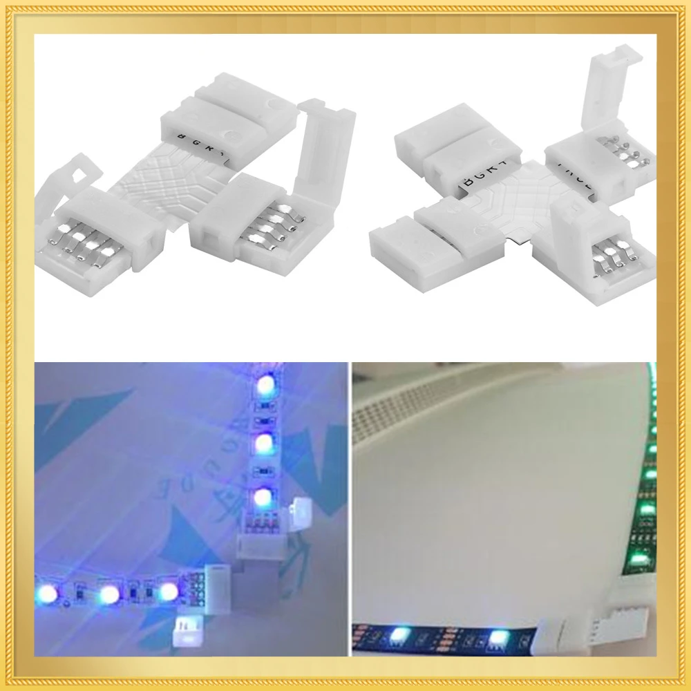 NEW2022 Connector 4 Pin L T Cross Shape PCB Solderless Corner Connector Strip Connector For RGB 3528 5050 Led Strip Clip-on Coup