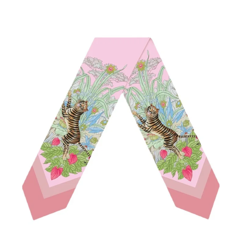 

New Fashion Floral Print Hair Ribbon Scarf Women Neck Tie Bag Scarfs Satin Silk Skinny Headscarves For Women