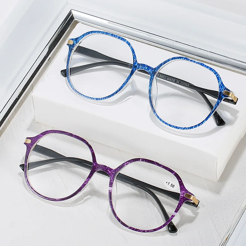 

Women Reading Glasses Round Frame Prescription Glasses Printed High Definition Resin Prescription Glasses New Blue Light Glasses