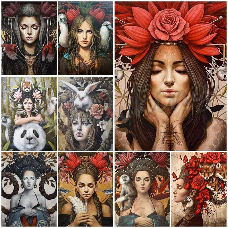 

Wild Indian Flower Woman 5D Diamond Painting Portrait Diy Full Diamond Embroidery Cross Stitch Mosaic Rhinestone Home Decor Gift