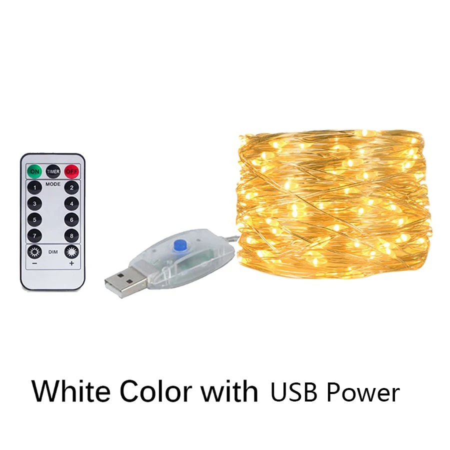 

10 м/20 м светодиодные медные гирлянды с USB/аккумулятором, рождественская гирлянда с дистанционным управлением, гирлянда для свадебной вечеринки, кемпинга, дома, декабрь