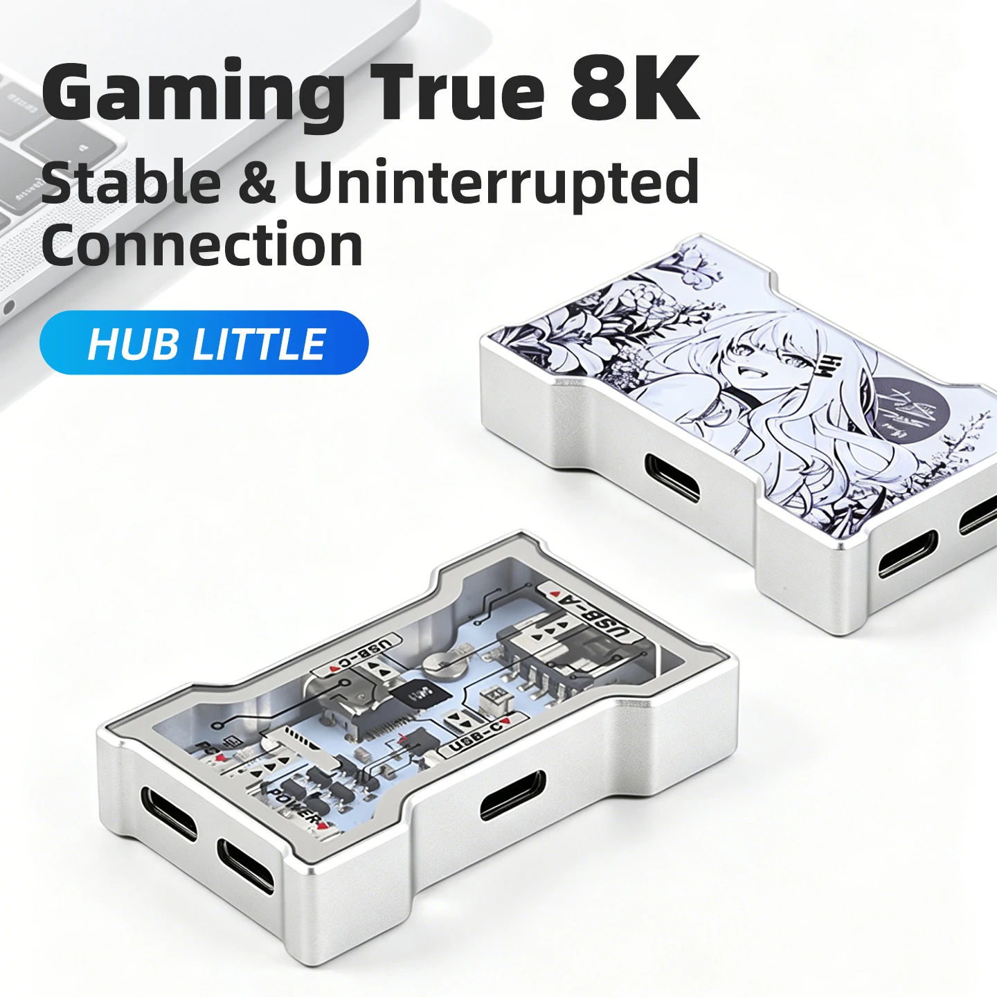 Фото HMLAB Hub-Little Gaming True 8K 2-3-портовый док-станция-концентратор USB с архитектурой MTT, корпус из алюминиевого сплава с ЧПУ и RGB-подсветкой №1
