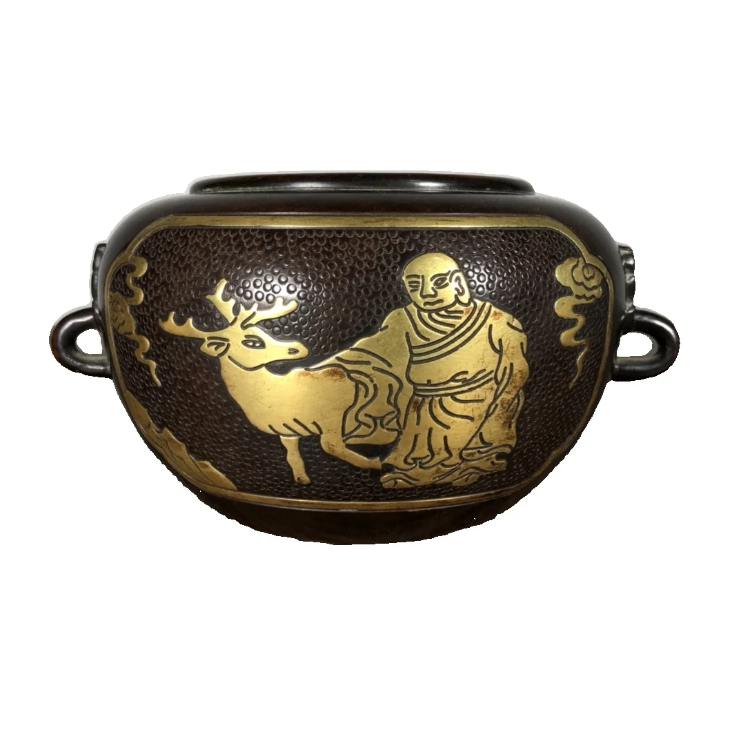 

LAOJUNLU Copper Carved Gilt Amphora Chinese Traditional Style Antiques Fine Art Gifts Crafts