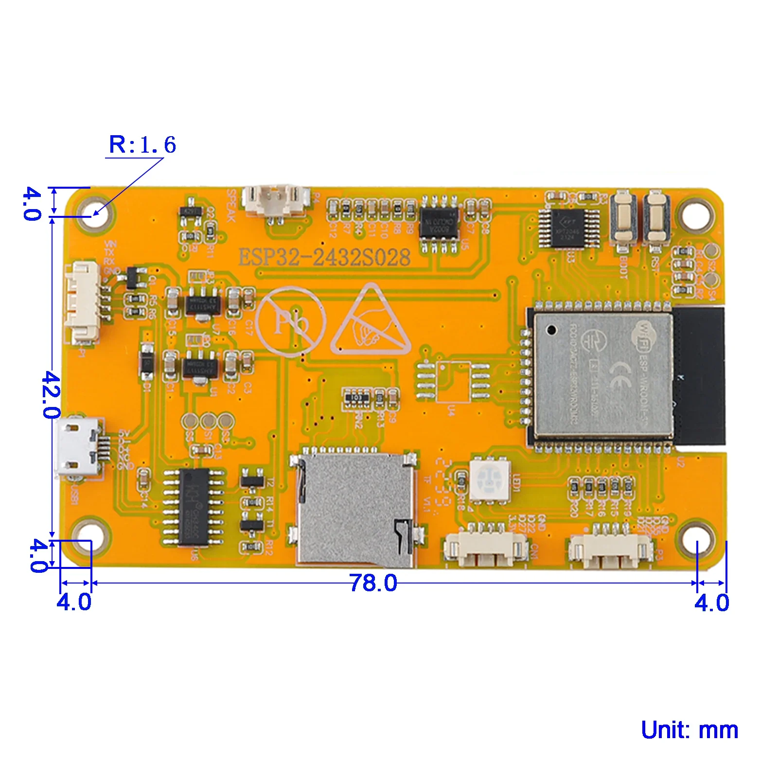 Модуль ESP32-2432S02 8R WIFI + BT двухъядерный 240X320 TFT смарт-дисплей SPI ILI9341