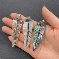 natural shell pendant leaf shape abalone shell rhinestone pendant diy necklace jewelry maker designer charm jewelry accessories