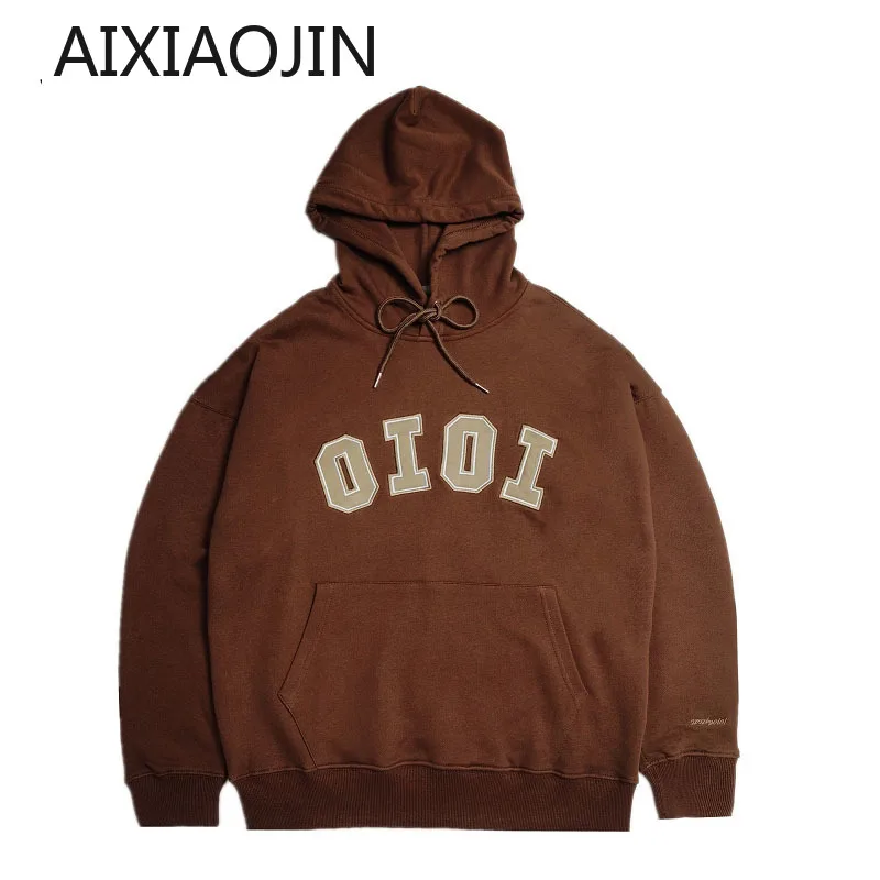 

AIXIAOJIN Letter Embroidered Fleece Hoodie Sweater Men and Women Korean Oversized Casual Sweater Hip Hop Loose Hoodie