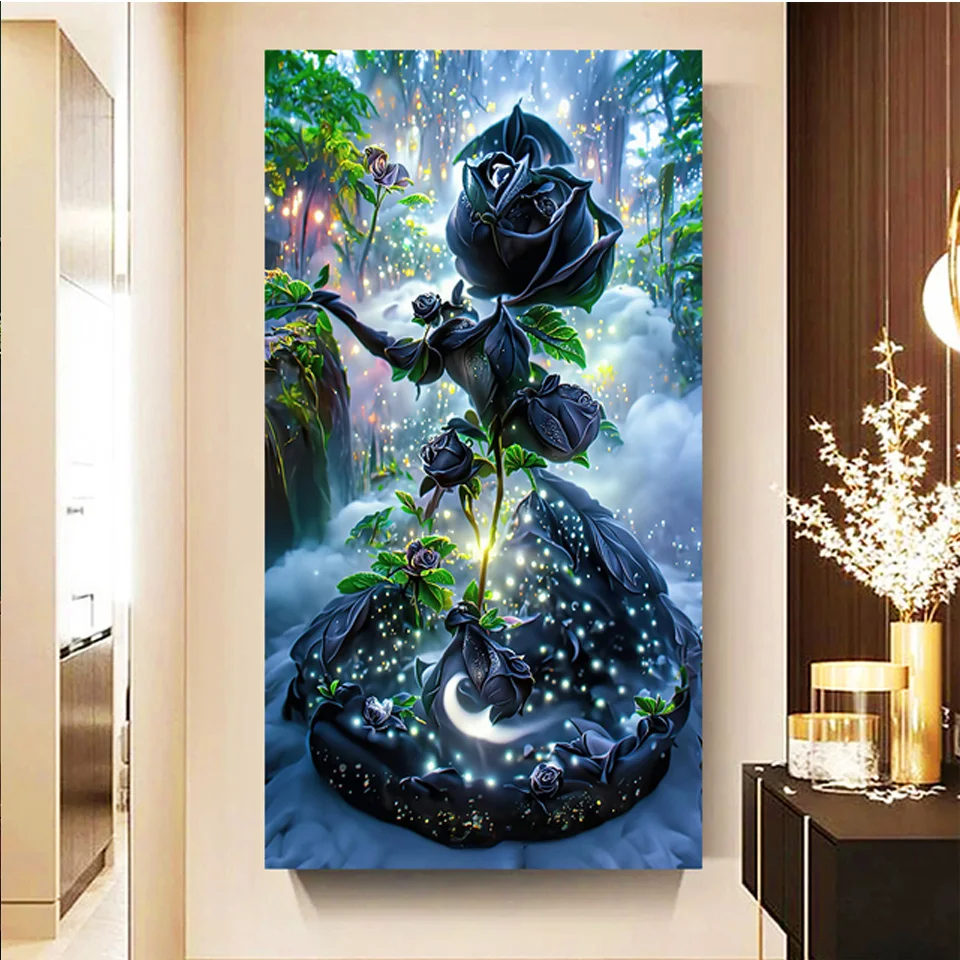 

Diamond Painting New Arrival Fantasy Black Rose Full Diamond Embroidery Mosaic Cross Stitch Kits Rhinestone Home Decor Y566