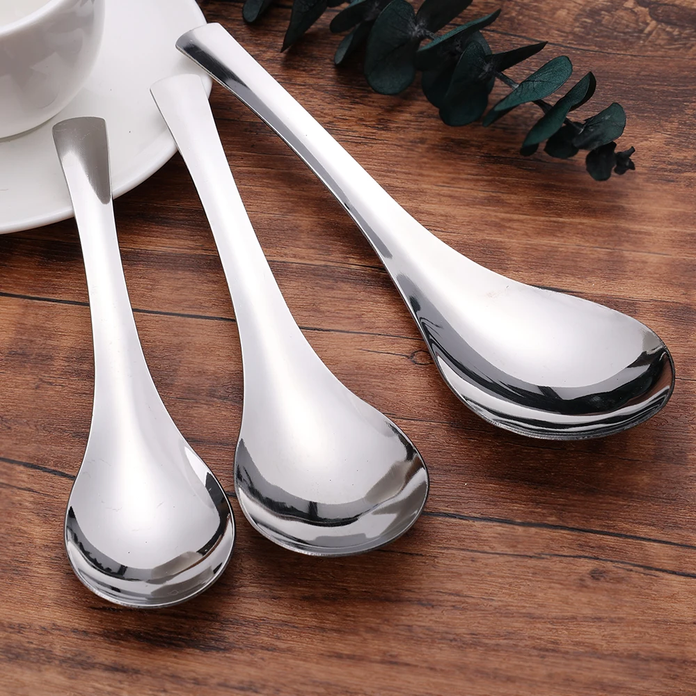 

Stainless Steel Soup Spoons Silver Home Kitchen Use Round Bottom Soup Spoon Thick Ice Cream Coffee Spoon Tableware Teaspoons