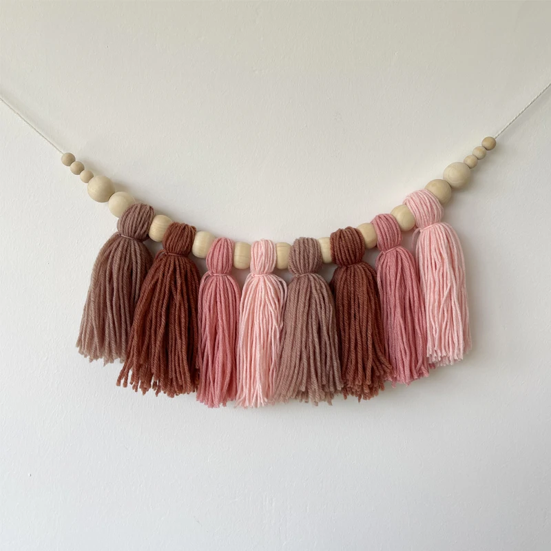 

Nordic Cotton Tassel Décor with Wooden Beads Children Room Tent Garland Bohemian Nursery Wall Decoration Baby Photo Props