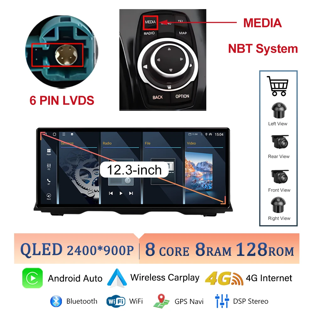 

Мультимедийный дисплей Android 14 QLED 2400*900P для BMW 5 серии F10 F11 2011-2017 CIC NBT System Carplay Автомобильный радиоплеер GPS Navi
