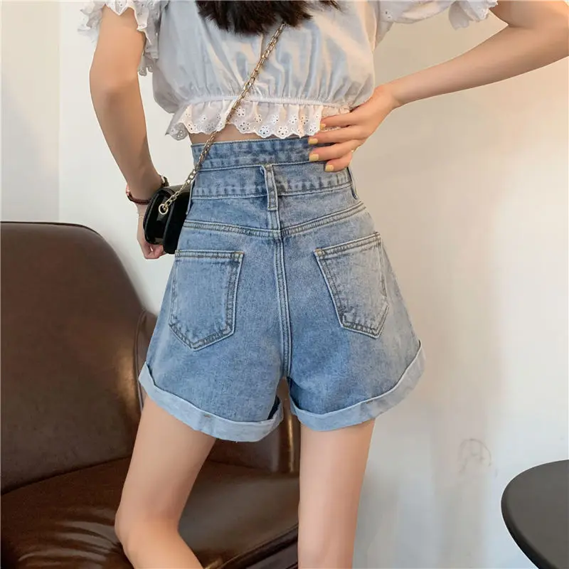 With Slit Mini Blue Women's Denim Shorts Baggy High Waist Loose Short Pants for Woman To Wear Sexy Jeans Youthful Clothes XL Hot