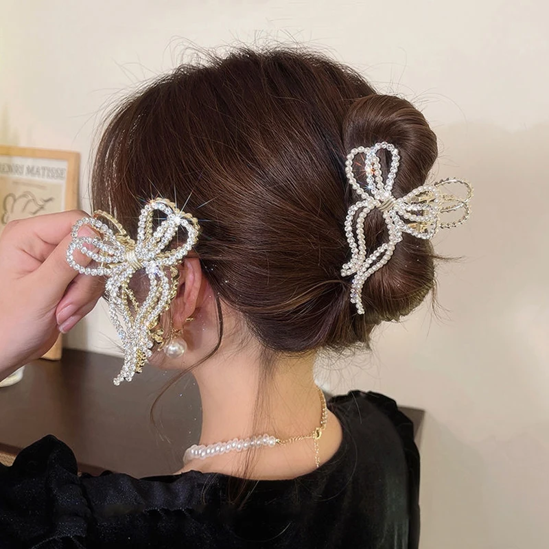 

Шпилька для волос с жемчужным бантом и стразами в Корейском стиле высококлассная заколка для волос с ощущением хвоста аксессуары для волос ...