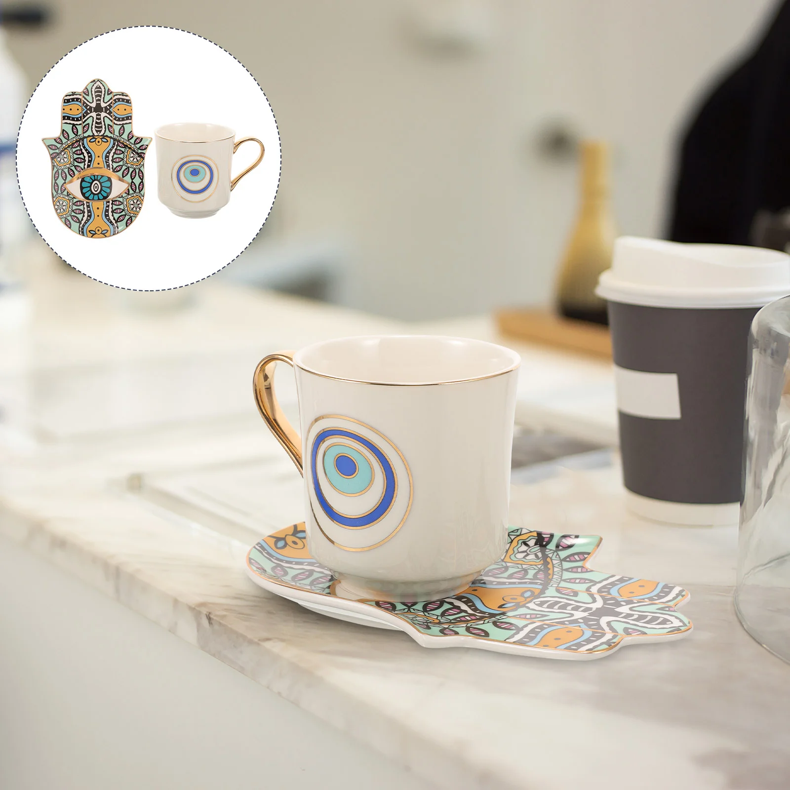 

Decorative Water Mug Drinking Cups Eye Pattern Design Ceramic Glasses Coffee Milk