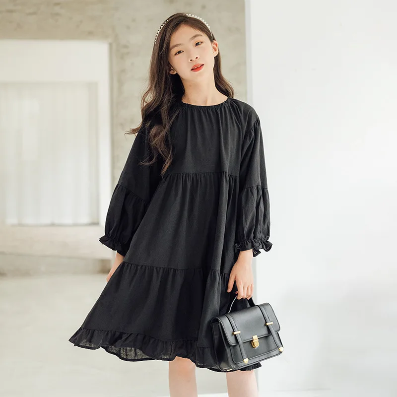 

Young Girls Black Dresses Ruffles Long Sleeve Kids Evening Dress 2023 Spring Children Clothing 13 14 Years Girl Princess Costume