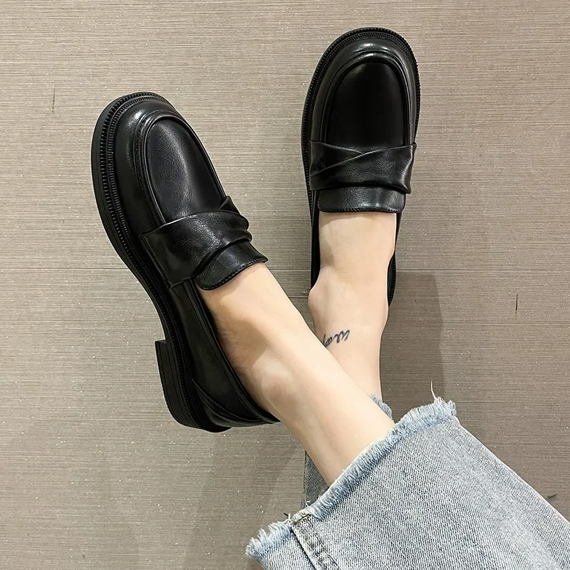 English Style Leather Shoes Spring New Black Loafers Versatile and Comfortable Soft Soles Anti Slip Work Shoes for Women