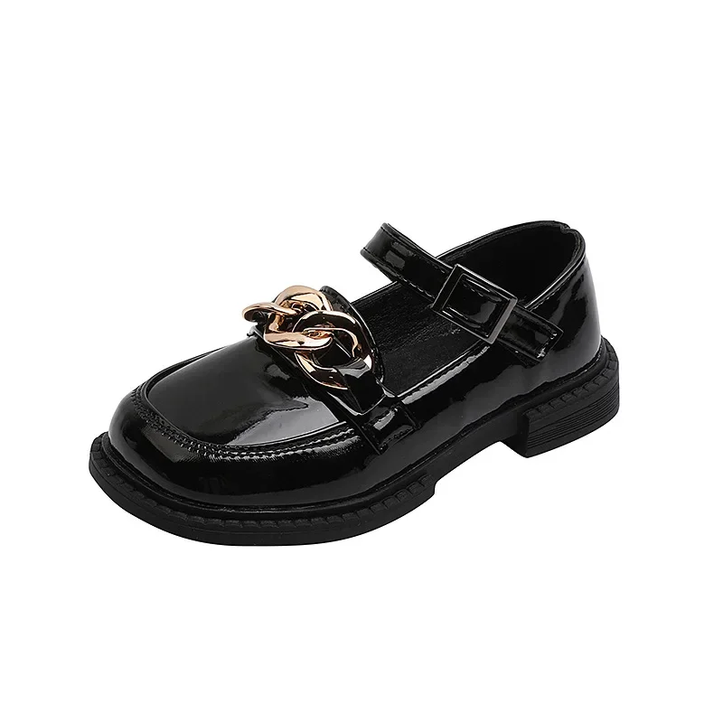 

Girls Leather Shoes 2022 Autumn British Style Boys Student Girls metal Chain Soft-soled Princess Shoes Fashion Flats Kids Hot