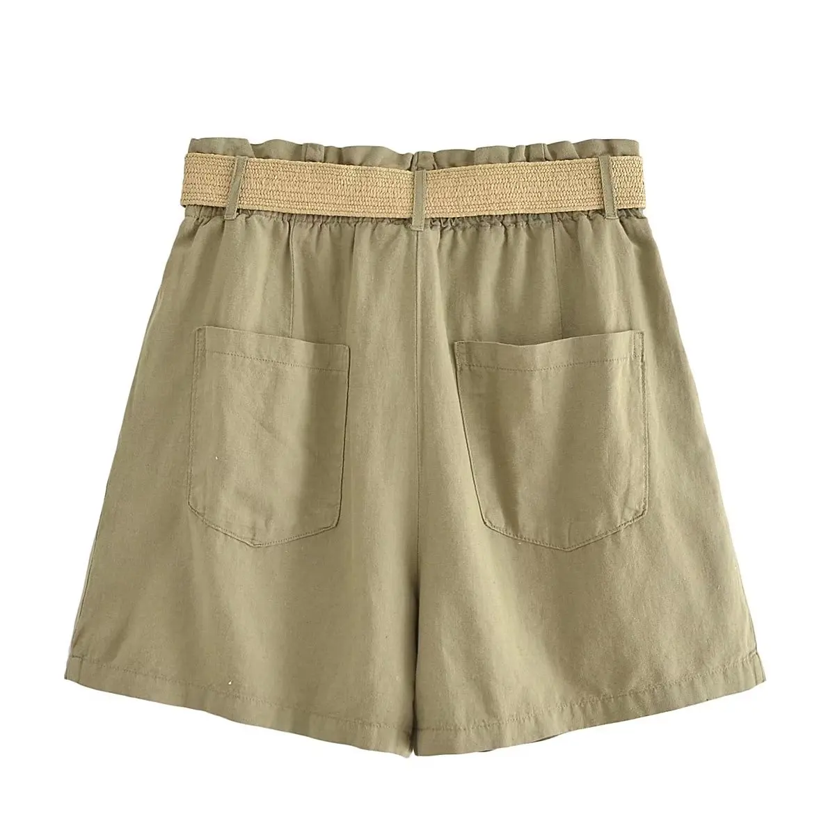 Withered French Country Style Simple Casual Linen Bermuda Ladies Loose Fashion High Waist Summer Shorts Women