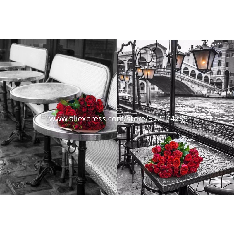 Роамили, алмазная живопись, пейзаж, хорошо, сделай сам, полностью круглая Алмазная вышивка, черный белый красный цветок, телефонная будка зонт дождь, м