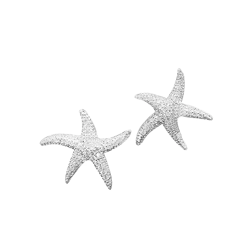 Personality Micro-inlaid Diamond Starfish Earrings Simple Japanese and Korean Temperament Simple Style Earrings