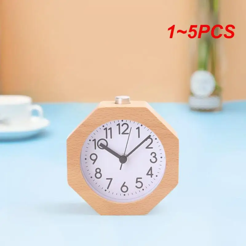 

1~5PCS Wooden Clock Snooze Bedside Kids Alarm Circular Needle Backlight Desktop Clock Silent Wood No Ticking