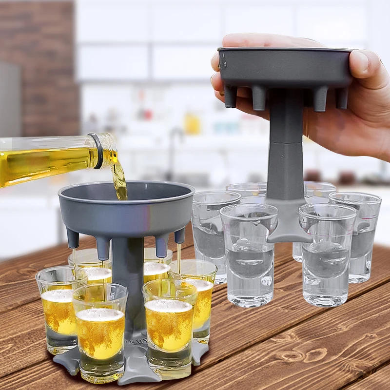

6 Shot Glass Dispenser, Drink Dispenser and Holder with Stoppers, Beverage Dispenser with Glasses Filling Liquid Cocktail Liquor