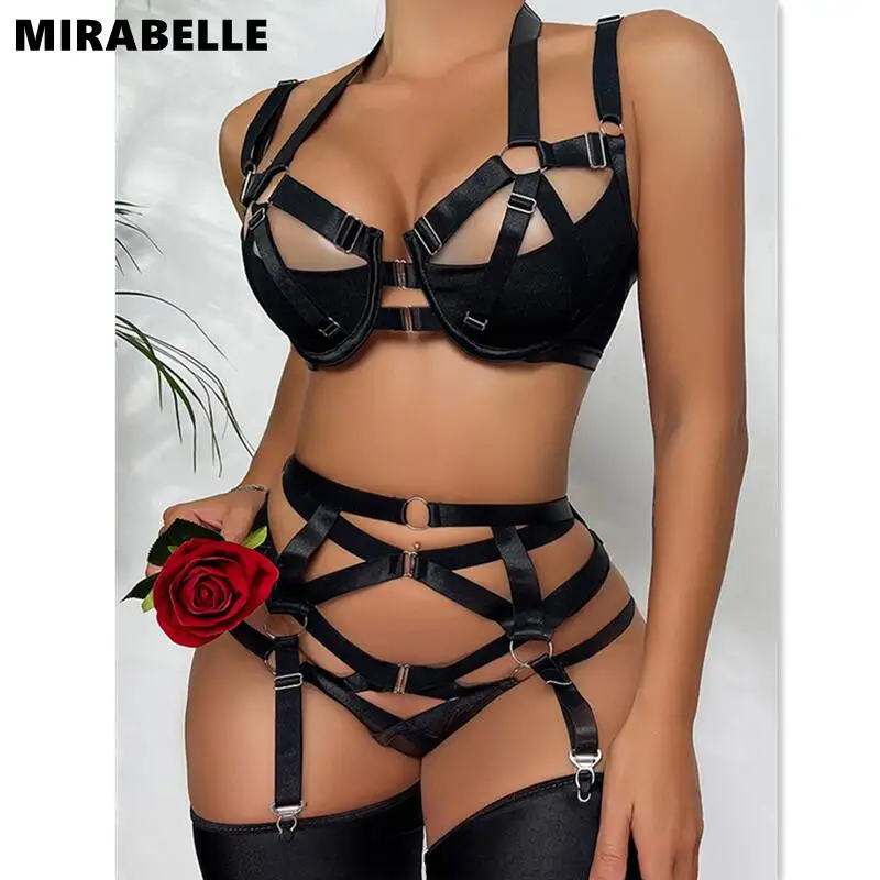 

MIRABELLE готическое чувственное нижнее белье, сексуальный бюстгальтер с вырезами, эротический комплект, Прозрачное нижнее белье, стринги, банд...