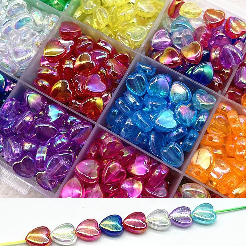 200 шт/упаковка AB цветные акриловые бусины в форме сердца свободные бусины для изготовления ювелирных изделий DIY аксессуары для браслетов R0418