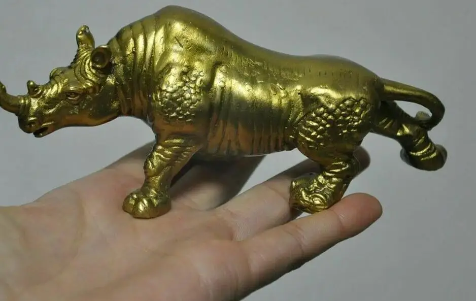 

6" Collect Chinese Fengshui Brass Copper Animal Rhinoceros Rhino Bull Statue