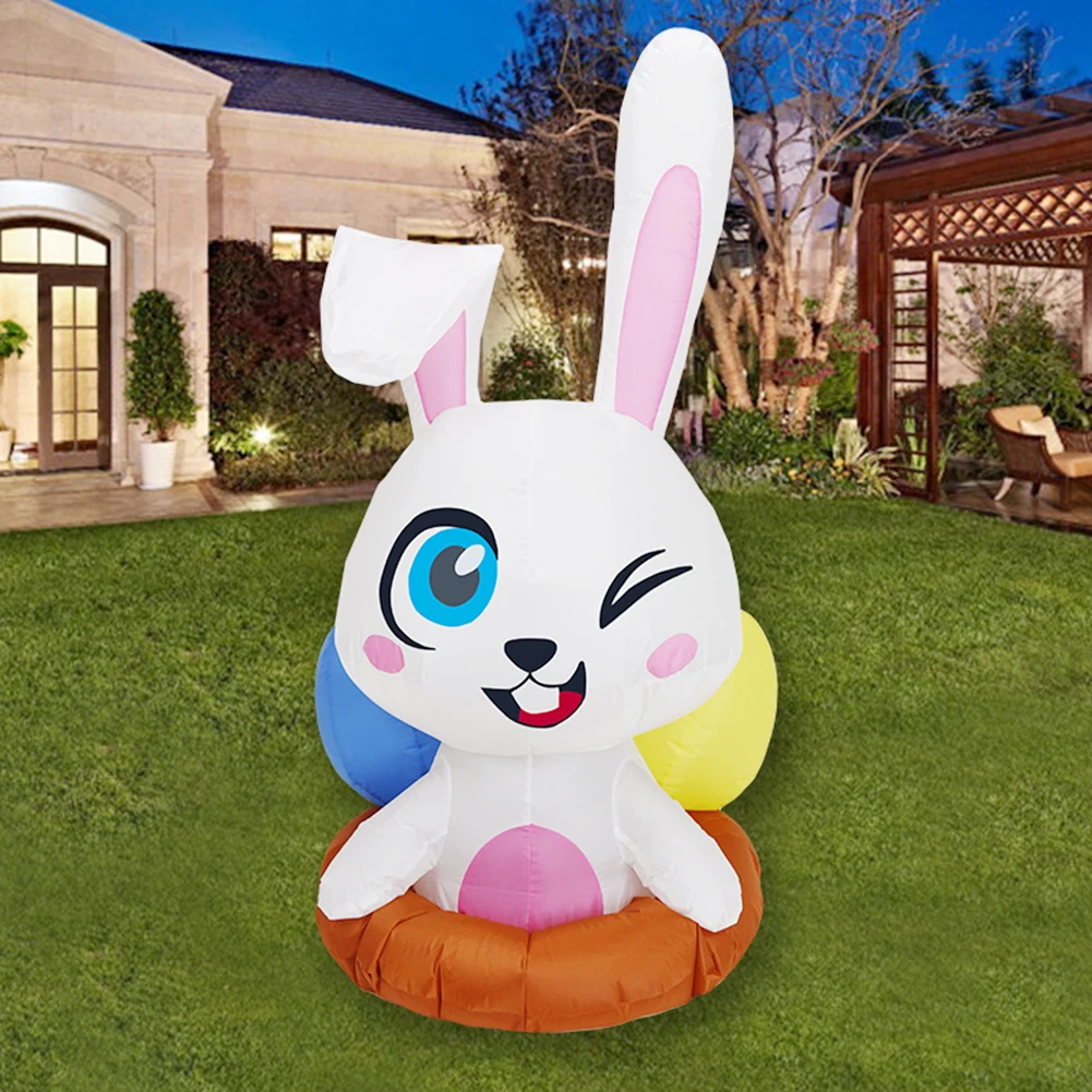 

LED Light Grass Bunny Ornament Luminous Inflatables Bunny Toy Windproof Pull Rope Built In Blower for Courtyard Party Decoration