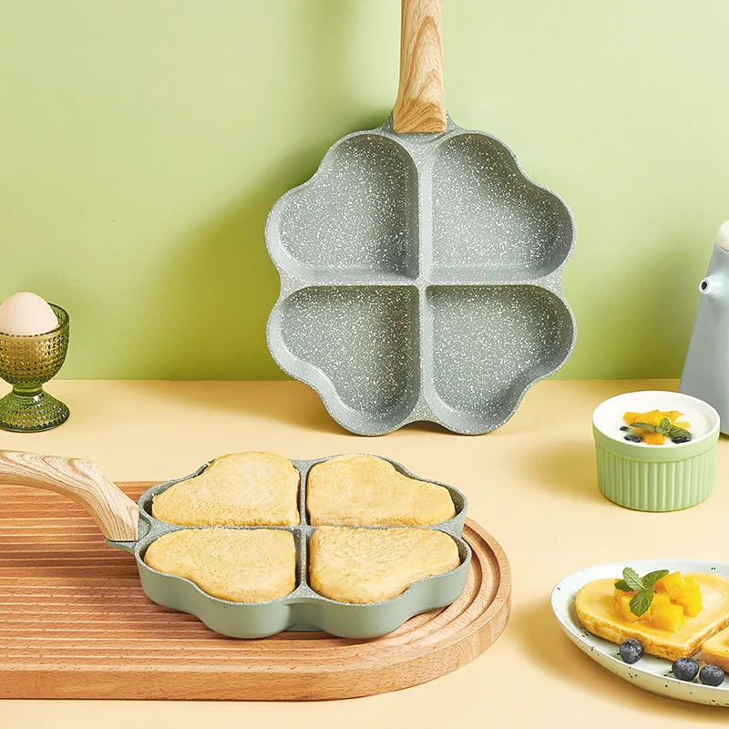 

Four-hole fried egg pan, lucky grass, medical stone pan, nonstick pan, heart-shaped egg burger pan
