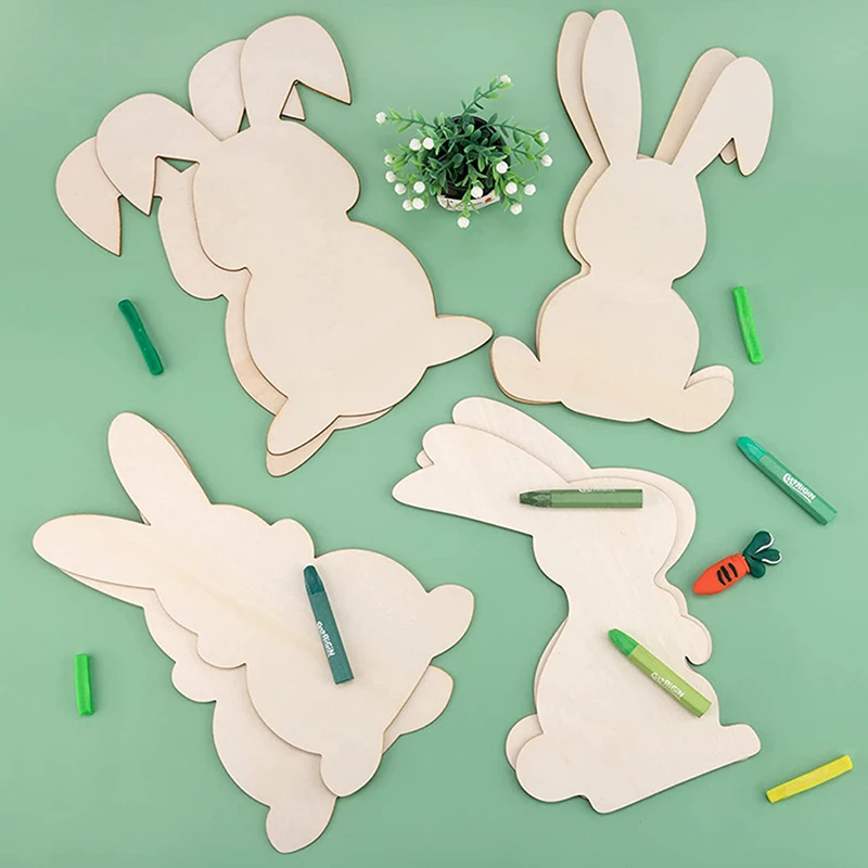 

1PC Large Easter Bunny Wood Cutout Unfinished Wooden Rabbit Slice Ornament for Painting Spring Decor Easter Party Craft DIY
