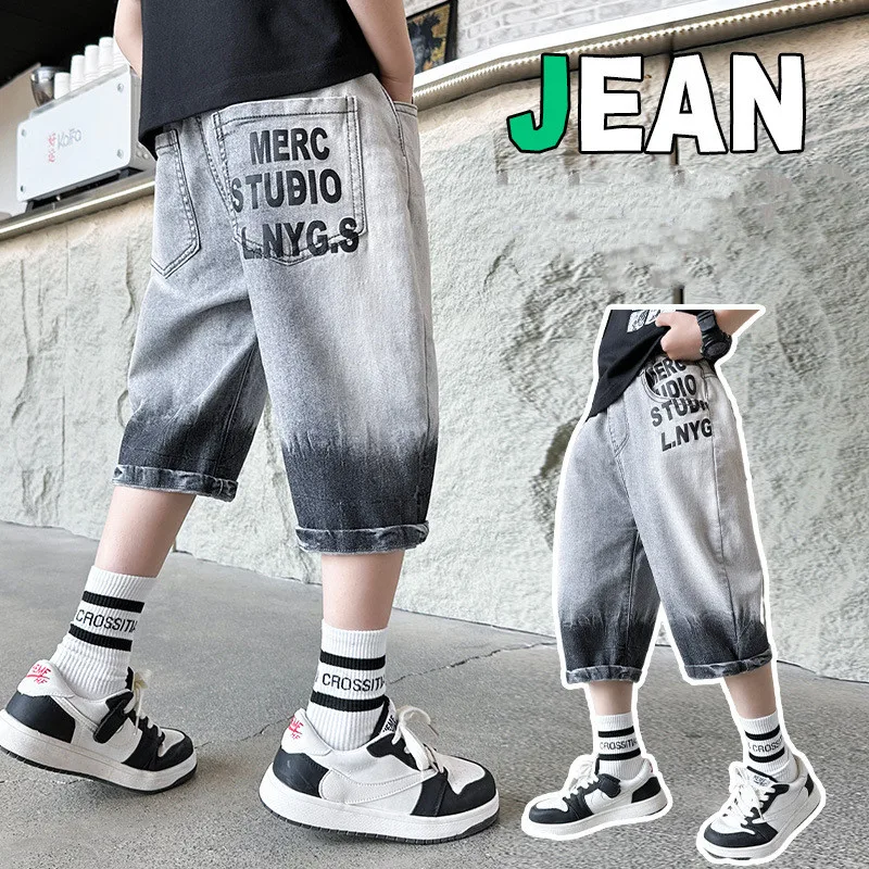 

Teen Kids Black Retro Denim Shorts New Summer Boys Short Casual Vintage Pants Gradient Fashion Cotton Jean Shorts for 4-14 Years