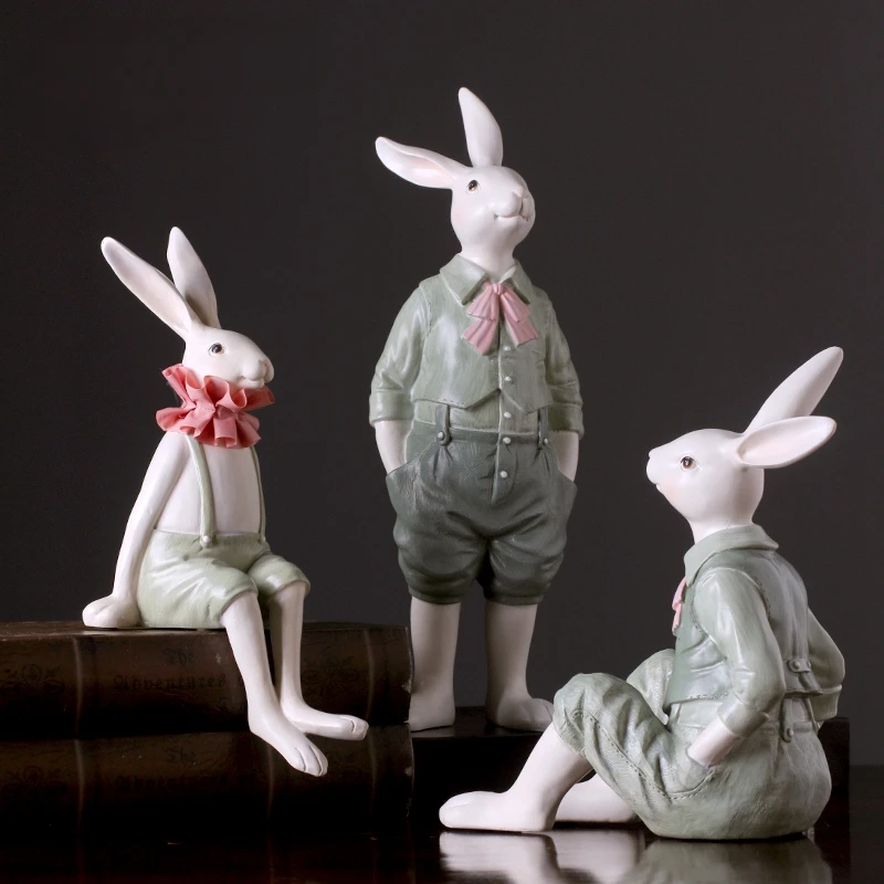 Nordic Couple Rabbits Ornament Creative Home Furnishing Easter Bunny Living Room Wine Cabinet Decoration