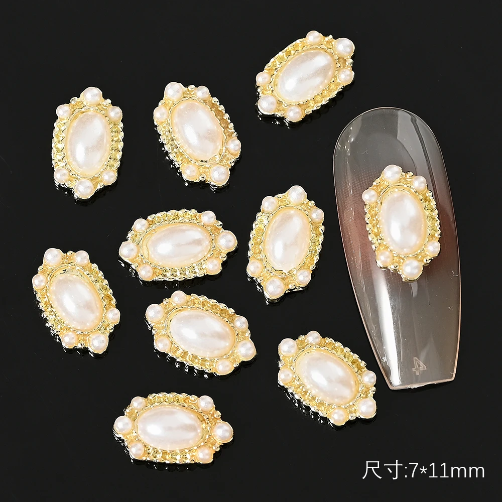 

10Pcs/Lot Pearl Rhinestone Nail Charms Alloy Gemstone Crystal Jewelry Press on Nails Manicure DIY 3D Gems Nail Art Decoration ##