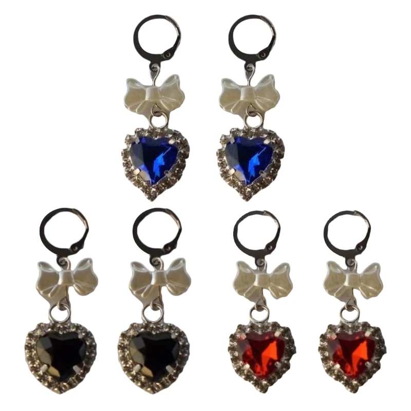 

Trend Bowknot Crystal Love Drop Earrings For Women Sweet Girl Luxury Zircon Heart Earrings Statement Wedding Jewelry 264E