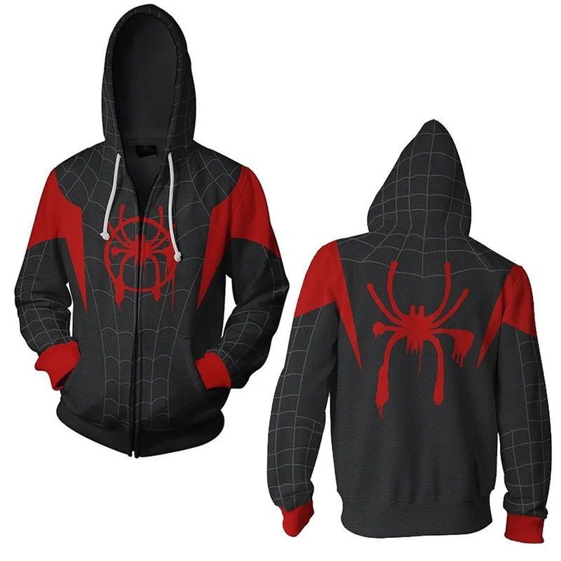 New Marvel Miles Morales Spiderman Cosplay Hoodie Unisex Sweatshirts Zipper Fashion Casual Hoodies Men Top Streetwear Jacket